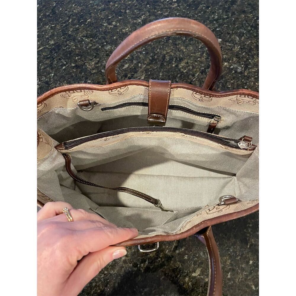 Vintage Dooney & Bourke Large Brown Monogram Satchel Tote Bag - Picture 9 of 11